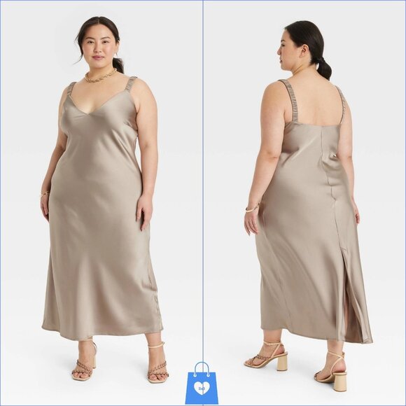XXL - Womens Midi Perfect Slip Dress - A New Day - Khaki - Picture 1 of 5